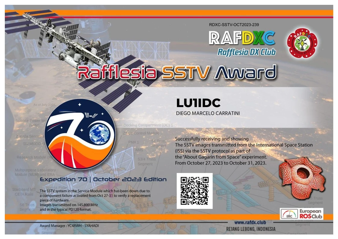 Rafflesia SSTV Award About Gagarin from Space experiment